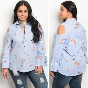 Plus Size Cold Shoulder Floral Blouse | 3X